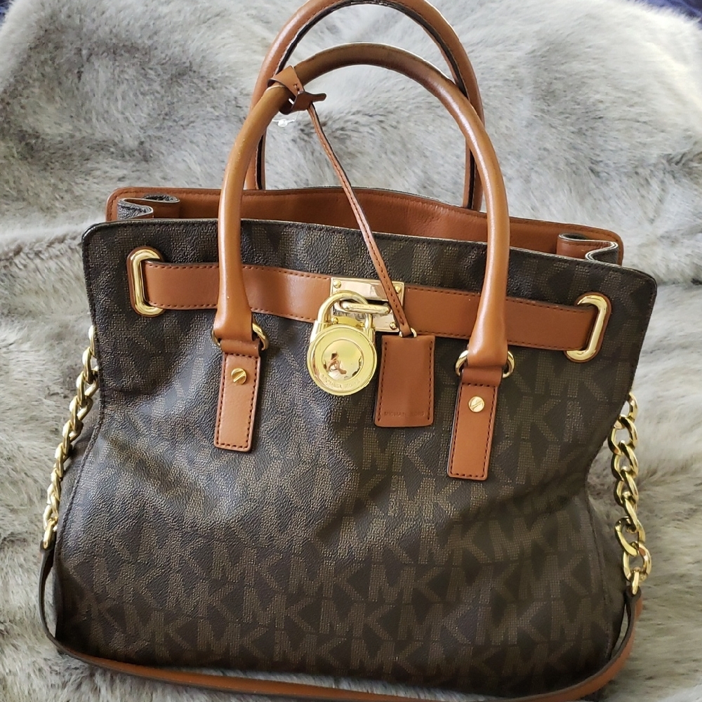 Michael Kors HAMILTON LARGE TOTE Brown with Gold Accents LIKE NEW
